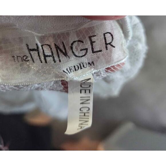 The Hanger White Sheer Floral Lace Blouse Size Medium Light Blue Boho Chic Top - Picture 3 of 4